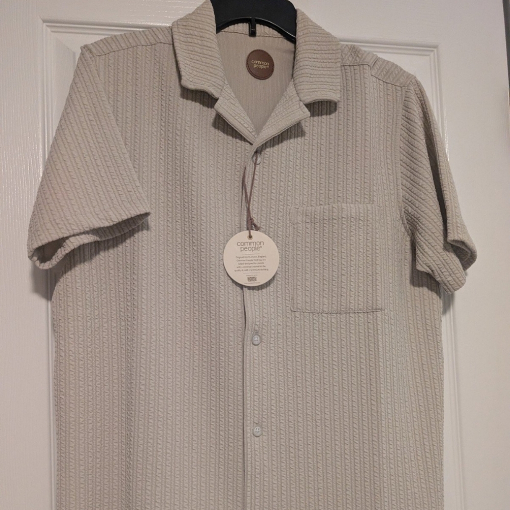 Common People Textured Waffle Knit Camp Shirt